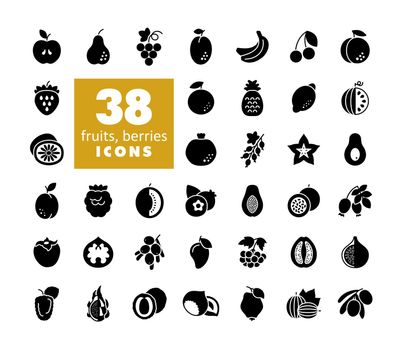 Set of Fruits and Berries vector glyph icons