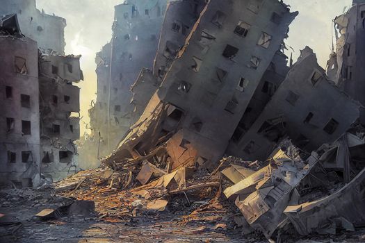 cartoon drawing Kyiv Ukraine ruary War in Ukraine A destroyed residential building in Kyiv the capital of Ukraine which was hit by a Russian rocket , Anime style U1 1