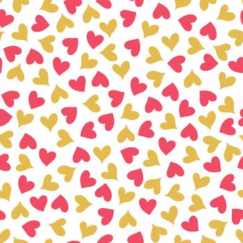 Seamless pattern with golden and red hearts