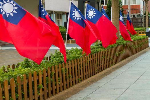 Taiwan flags blowing in wind