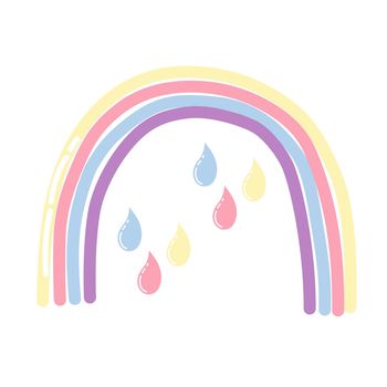 Fairytale rainbow with multicolored raindrops