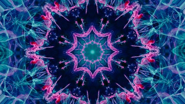Kaleidoscopic background. Multi colors design. Disco mandala spectrum lights concert spot bulb. Decoration, mosaic, symmetry concept.