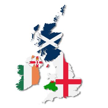 UK British Isles flag map on white background 3d illustration with clipping path