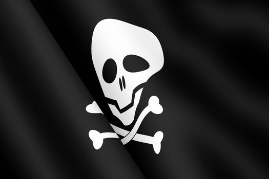 Jolly Roger skull and cross bones pirate flag waving flag 3d illustration
