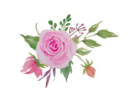Watercolor Roses Bouquet, Flowers Arrangement with Roses and Green Leaves Illustration