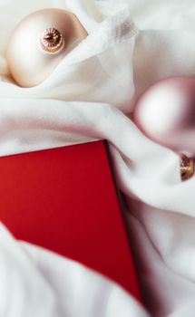 Christmas holiday background, festive baubles and red vintage gift box as winter season present for luxury brand design