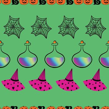 Spooky halloween holiday repeat pattern on green background