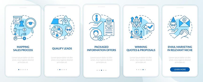 Process of lead conversion blue onboarding mobile app screen