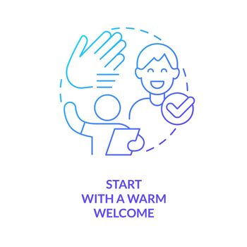 Start with warm welcome blue gradient concept icon