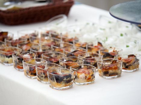 event catering finger food buffet with seafood and vegan snacks