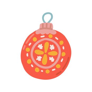Christmas tree decoration in the form of toy ball, vector flat illustration