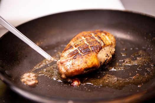Delicious duck breast cooked in pan