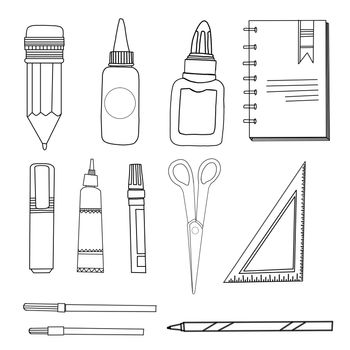 school subjects. school supplies. pencil, ruler and other stationery. isolated on white..