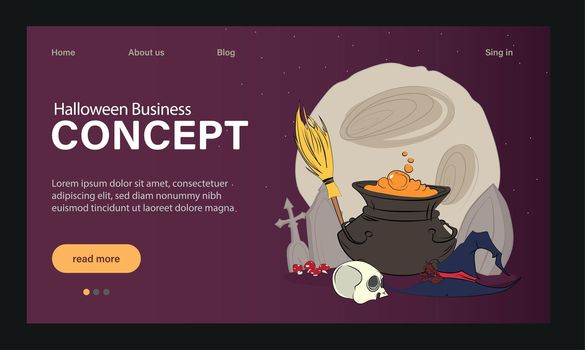 Landing Page Template with Symbols of Halloween