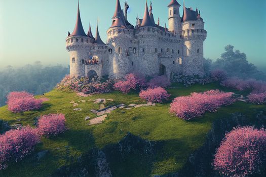 Enchanting old fairytale castle on a top of a