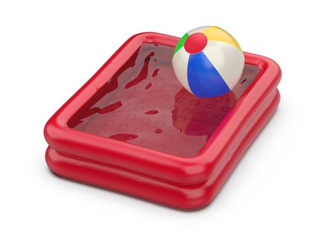 Red childrens pool and beach ball
