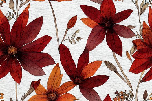 Rustic flowers seamless pattern. Watercolor floral print ,fall design.