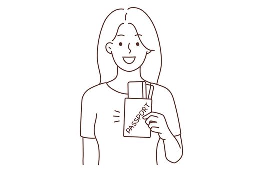 Smiling woman with passport excited with travel