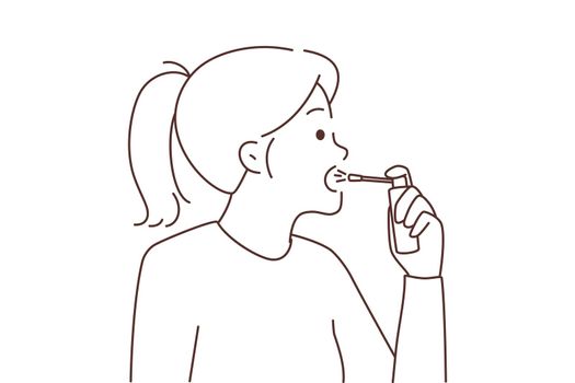 Unhealthy woman spray throat