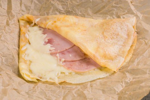 French crepe pancakes stuffed ham and cheese