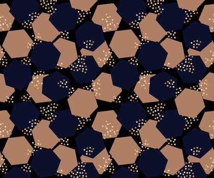Luxury pattern chic dark blue and gold, abstract decoration geometric shapes and gold balls.