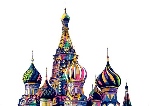 Digital design of Moscow. St. Basil Cathedral on white background