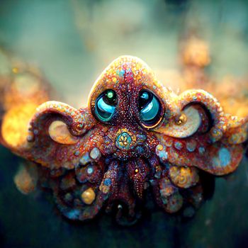 Funny cartoon octopus. Digtal generated illustration. 
