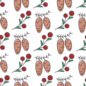Fir cones and berries seamless pattern