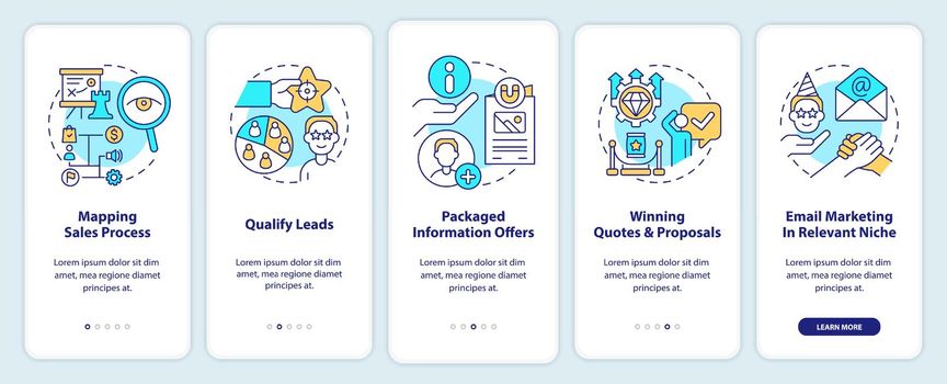 Process of lead conversion onboarding mobile app screen