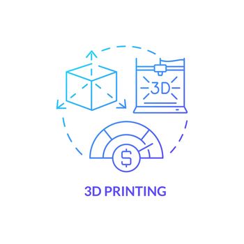 Three dimensional printing blue gradient concept icon