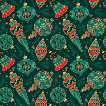 Seamless pattern with Christmas decor. Vector illustration for Christmas and New Year.