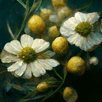 Realistic digital generated illustration of chamomile flowers.