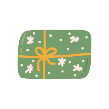 Gift in package with snowflakes, vector flat illustration on white background