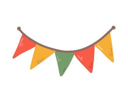 Festive garland of multicolored flags, vector flat illustration on white background