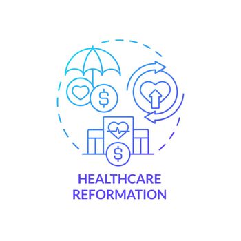 Healthcare reformation blue gradient concept icon. Medical service expenditures. Business trend abstract idea thin line illustration. Isolated outline drawing. Myriad Pro-Bold font used