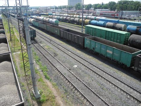 Freight wagons at the station, freight wagons on the railway tracks