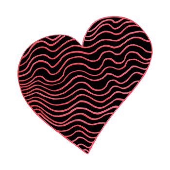 Red and Black Heart Drawn by Colored Pencil. Heart Shape Isolated on White Background.