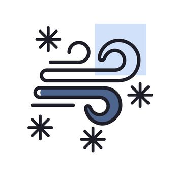 Wind snow snowstorm vector icon. Winter sign