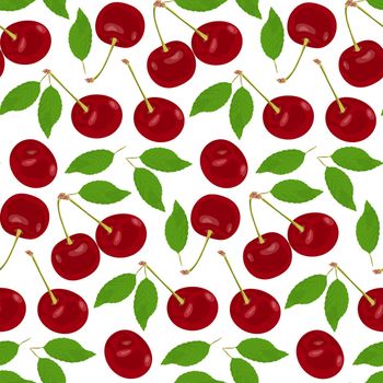 Pattern with ripe red juicy cherries