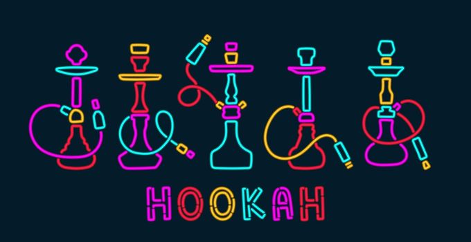Hookah neon signs collection vector and isolated
