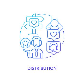 Distribution blue gradient concept icon. Collecting customers contacts. Leads management process abstract idea thin line illustration. Isolated outline drawing. Myriad Pro-Bold font used