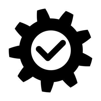 Gear with check icon. Successful process symbol