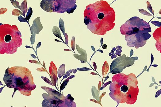 Colorful seamless floral pattern with abstract flowers, leaves and