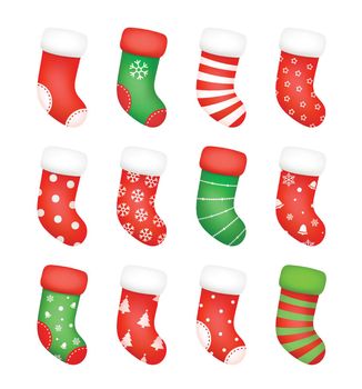 Christmas socks isolated on white background. Set of socks for Christmas gifts and happy new year.