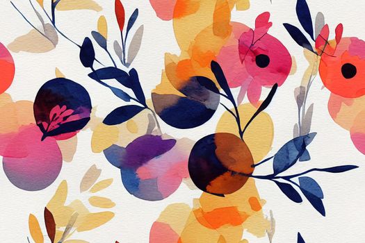 Abstract floral and geometric seamless pattern. Watercolor flowers and