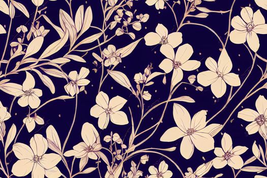 Seamless pattern of mystical look amid blue flowers and