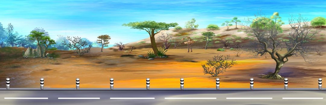 Asphalt highway in the savannah