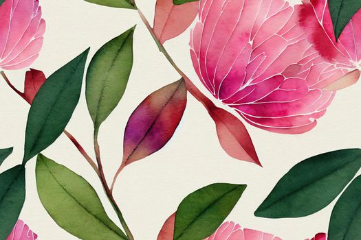 Seamless watercolor botanical pattern. Digitally hand painting floral background.