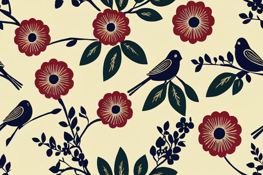 Floral vintage seamless pattern wit birds for retro wallpapers.