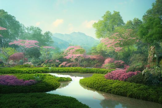 High quality illustration of Asia Garden Landscape